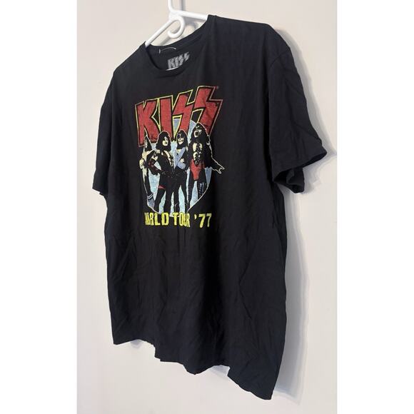 KISS World Tour '77 Graphic Black Short Sleeve T-Shirt Men's Size 2XL Rock - Picture 2 of 5